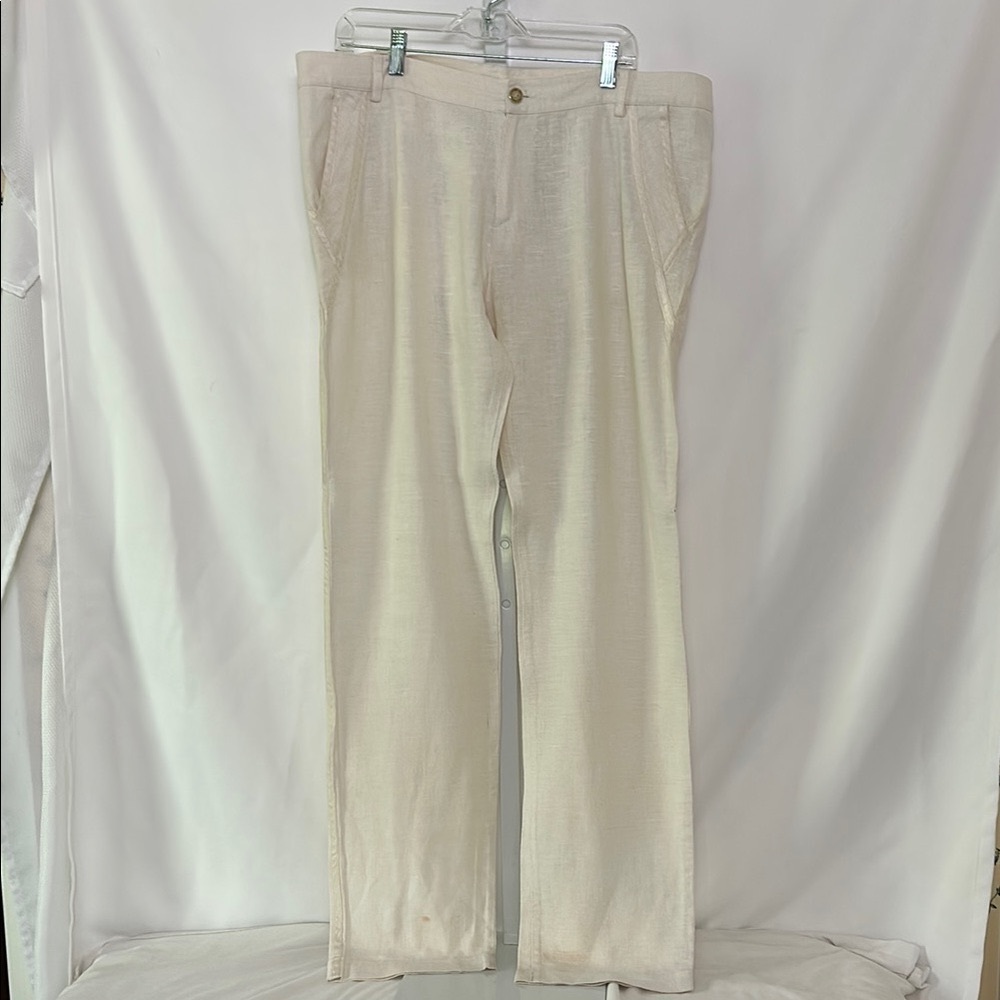 Versace Men's Size US 32 Euro 42 Made in Italy 2007 Cream Pants Linen Silk Trim